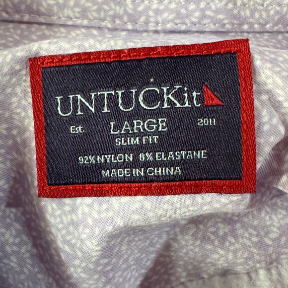 UNTUCKit Large Slim Fit Button-Up Shirt Short Sleeve Pocket Stretch Lightweight - Picture 4 of 7